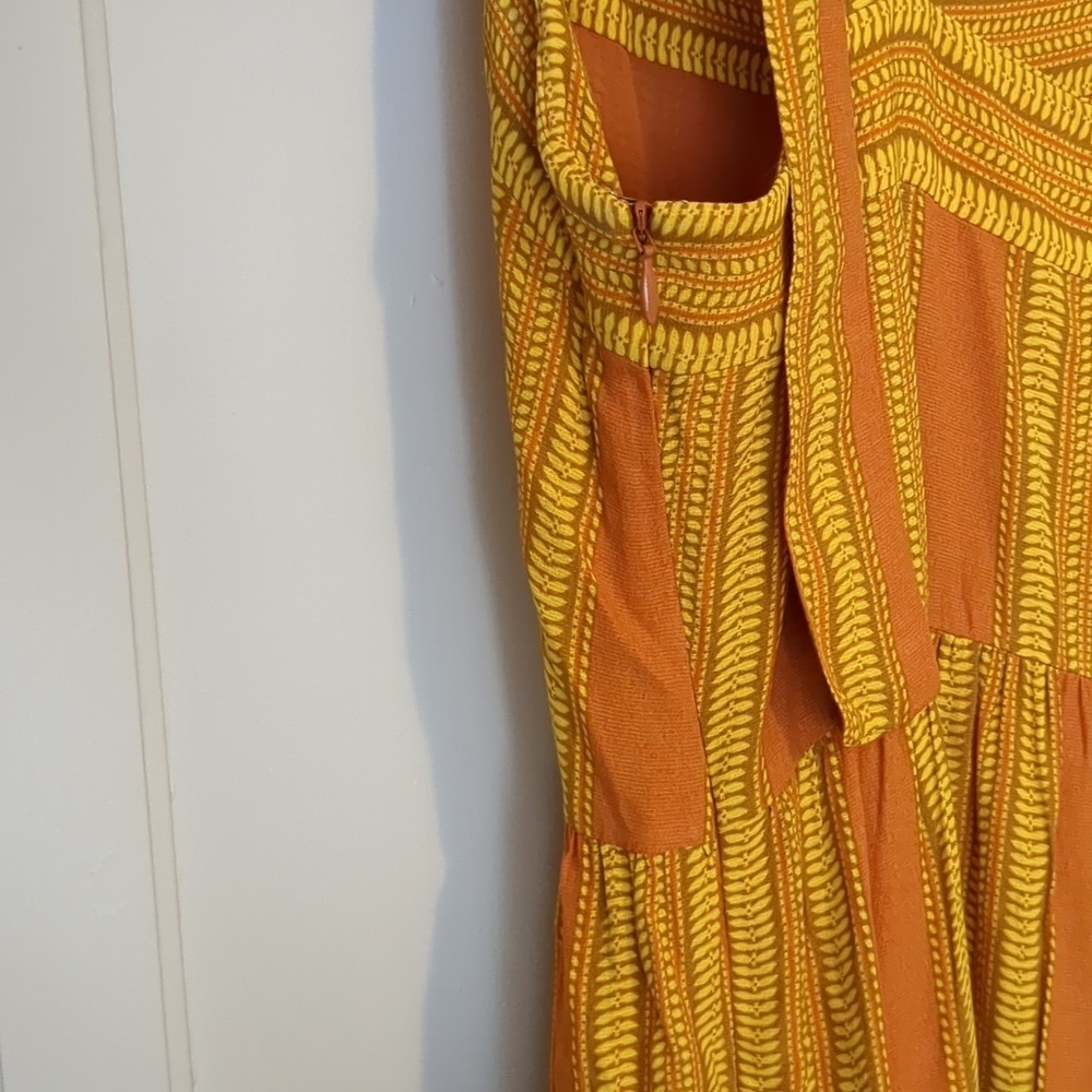 Sunny Sriped Viscose Yellow Orange Maxi Dress Tie Straps Small - Picture 7 of 8